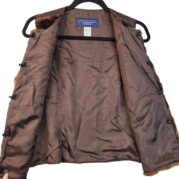 90s Small Y2K Faux Fur Vest Chocolate Brown Catherine Stewart Vintage Deadstock - Picture 2 of 8